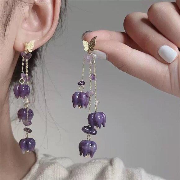 Jewelry - Butterfly Purple Temptation Flower Earrings